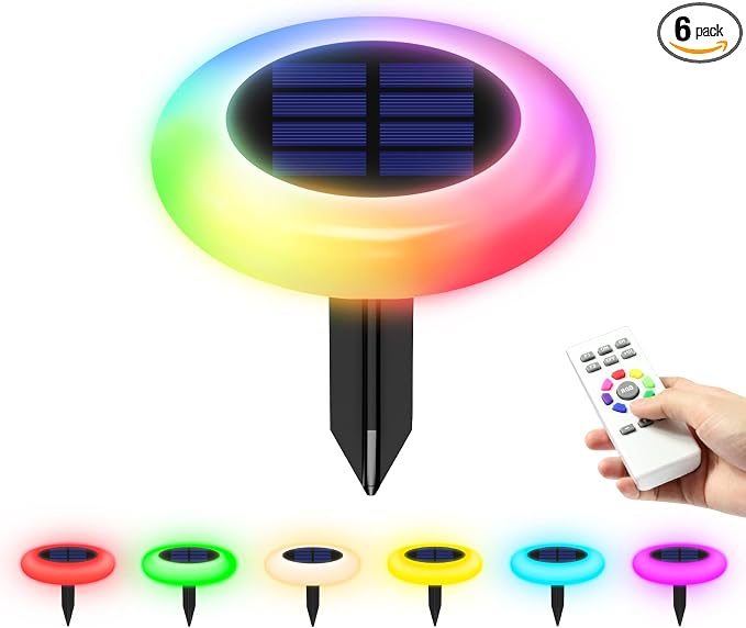 Solar Pathway Lights Outdoor Waterproof 9 Color Changing 2 Pack | Remote Control Dusk to Dawn Solar Powered LED Ground Light for Lawn, Garden, Yard, Patio, Walkway, Driveway & Landscape Decor