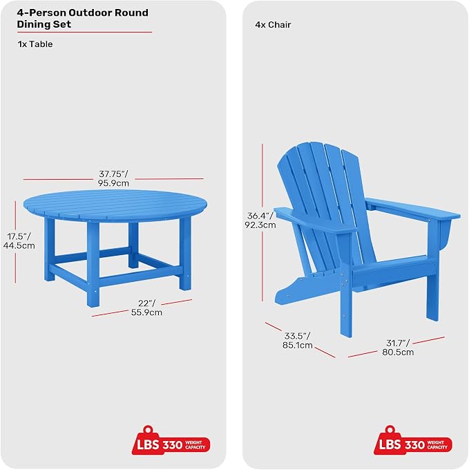 Costaelm Patio Conversation Set, Outdoor Chairs Set of 5 Balcony Firepit Furniture Outdoor Adirondack Round Table and Chair Backyard Furniture Set for Lawn Porch Pool Garden, Pacific Blue