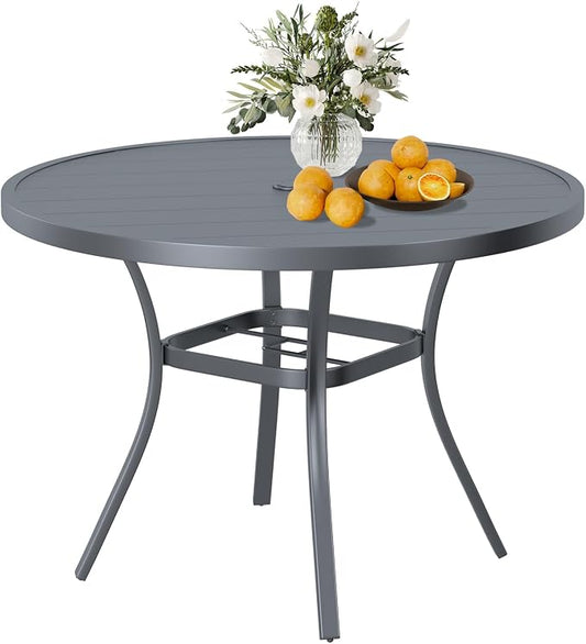 DIFY Patio Round Dining Table, 42" All Weather Round Outdoor Table with 1.57" Umbrella Hole for 4 Person, Perfect for Balcony Garden and Backyard, Grey