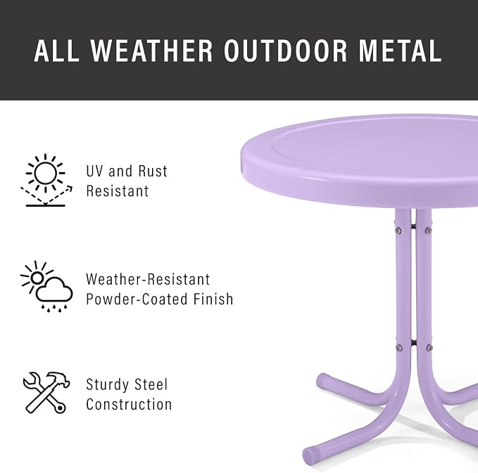 HomeStock Old World Opulence Retro Outdoor Side Table - Lavender Gloss Finish, 22.00 x 22.00 x 18.90 in, Easy Assembly, Weather-Proof Steel Construction, Modern Patio/Backyard/Porch Side Table