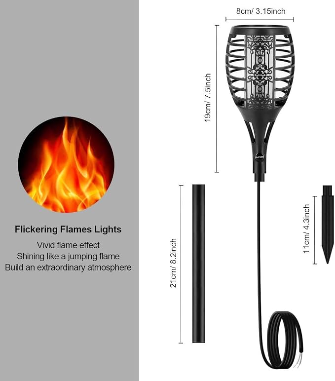 LUYE Low Voltage Torch Landscape Lights Wired Flickering Flames Torches Pathway Lights 12V Outdoor Torch Lighting with Connector Waterproof Landscape Lighting for Christmas Yard Decoration (8Pack)