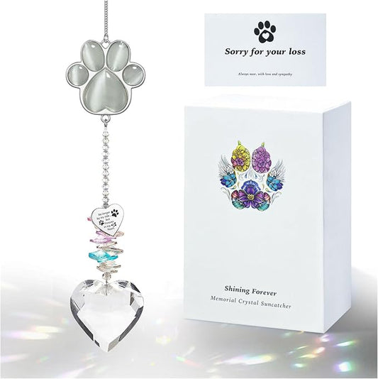 Dog Memorial Gifts, Pet Memorial Suncatcher, Loss of Dog Sympathy Gift | Thoughtful Dogs and Cats Bereavement Remembrance Gifts, Natural Cat's Eye Stone Paw Crystal Suncatcher