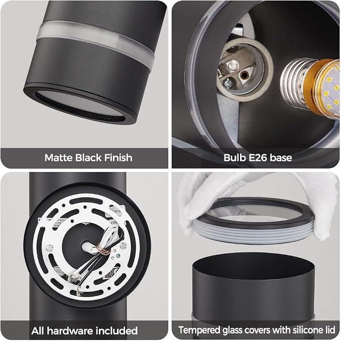 13" Stainless Steel Modern Outdoor Wall Sconce Cylinder Porch Light | E26 Base,UL listed,Black Up and Down Lights Outdoor Exterior Lighting Fixture for House Garage Patio Porch Garden