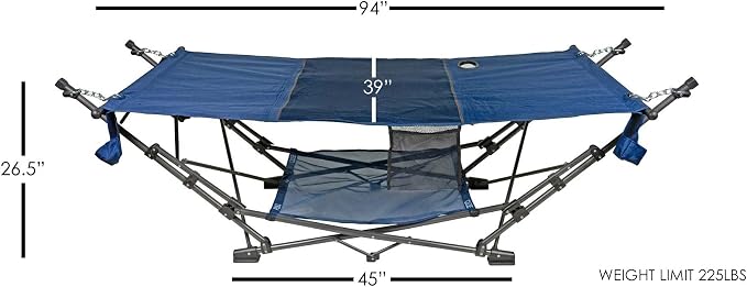 Zenithen Limited Outdoor Indoor Portable Foldable Metal Framed Lounge Hammock Furniture for Camping, Backyard, and Patio, Full Sized Hammock with Storage, Blue
