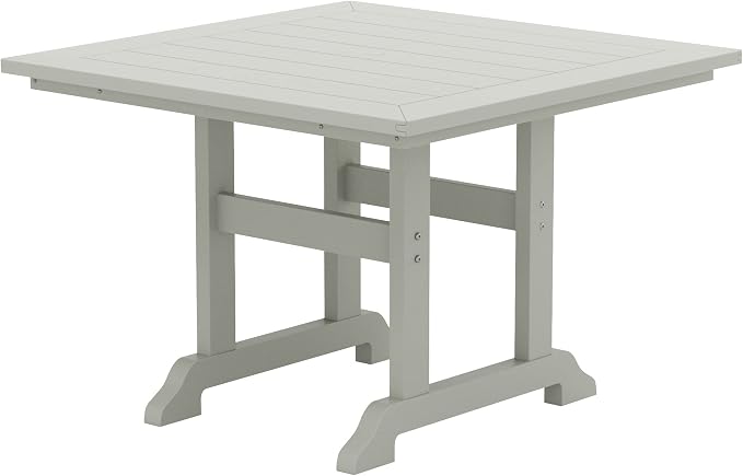 WestinTrends Malibu Outdoor Dining Table, All Weather Poly Lumber Adirondack 43" Trestle Square Patio Table with Umbrella Hole, Sand