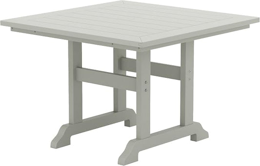 WestinTrends Malibu Outdoor Dining Table, All Weather Poly Lumber Adirondack 43" Trestle Square Patio Table with Umbrella Hole, Sand