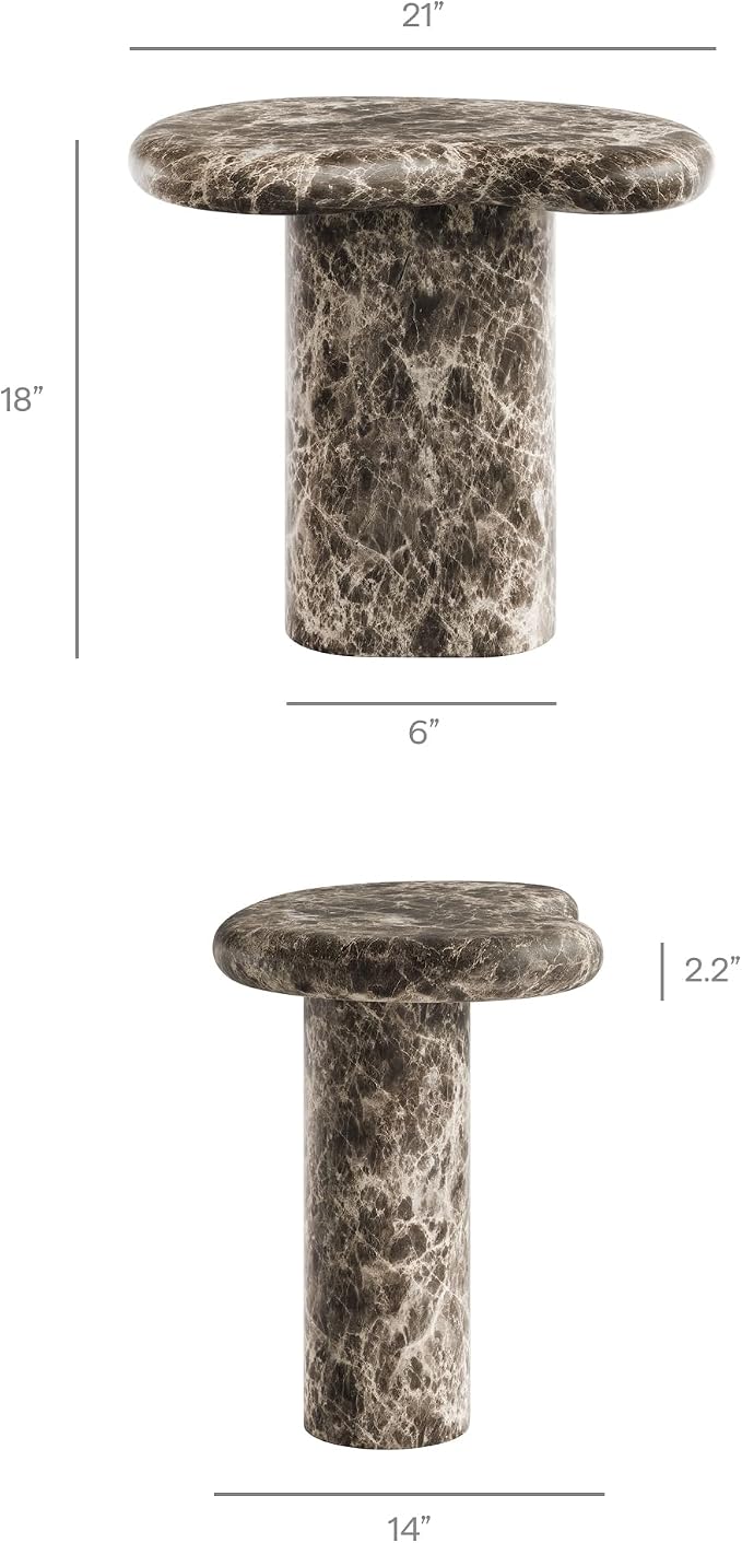 Modway Elowen Faux Marble Side Table in Dark Emperador Marble - Faux Emperador Marble Sculptural Pedestal Accent Table for Indoor and Outdoor Spaces