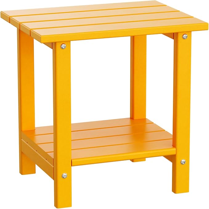 Adirondack Outdoor Side Table, 16.5” HDPE Small Patio Table with Storage Shelf, Weather Resistant End Table for Porch, Pool & Yard (Orange)