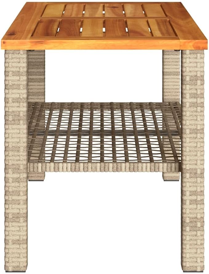 vidaXL Patio Table, Outdoor Coffee Table, Patio Furniture, Rectangular Garden Table for Lawn Backyard, Beige Poly Rattan Acacia Wood