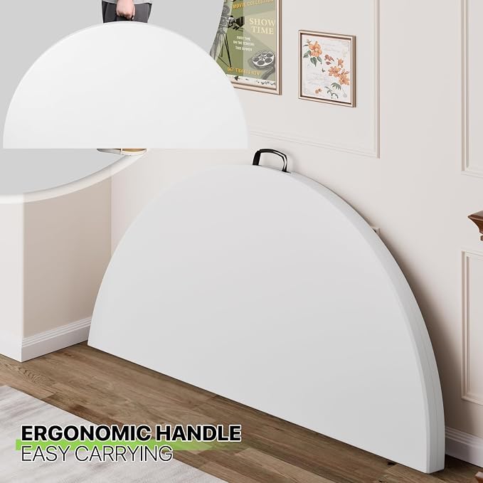 Magshion 60" Round Folding Table, 5 Feet Bi-Folding Plastic Commercial Dining Card Table w/Carrying Handle for Outdoor Wedding Party Event Picnic, White