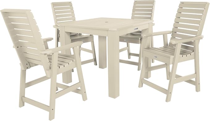 highwood 5-Piece Weatherly Square Counter Height Dining Set, 42 by 42-Inch, Whitewash (AD-CNW44-WAE)