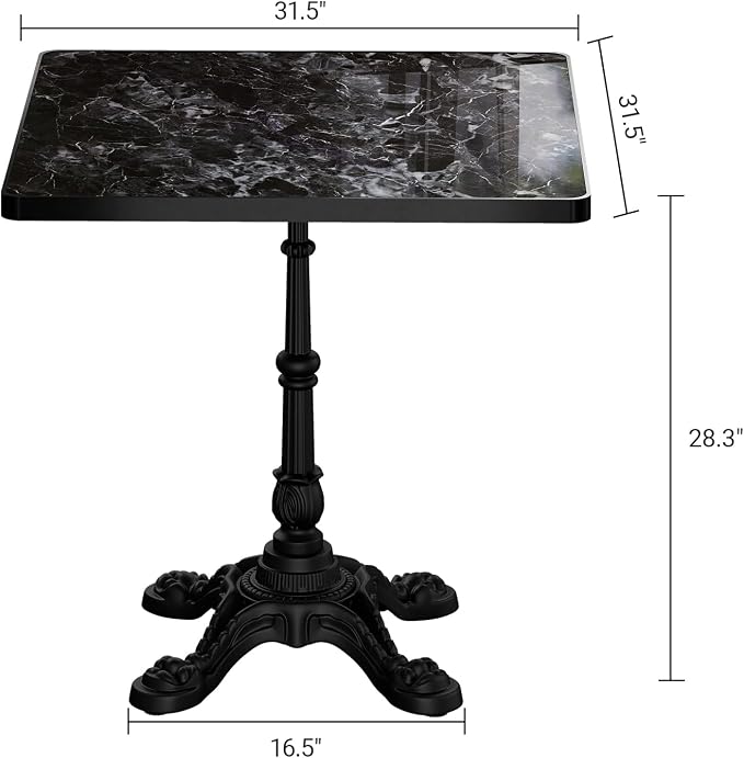 extrasleep 31.5" Bistro Table for Patio, Square Outdoor Dining Table with Cast Iron Style Pedestal Base, Tulip Table for 2-4 Person, Vintage Faux Marble Cafe Kitchen Table for Yard, Balcony, Garden