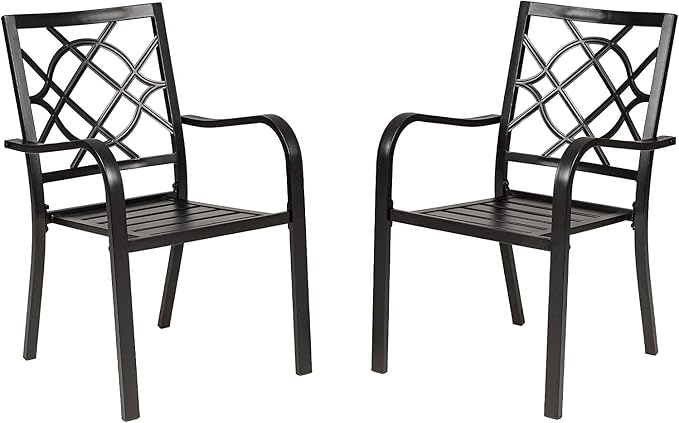 2 Pieces Outdoor Dining Chairs, Patio Bistro Wrought Iron Stackable Chairs with Armrest for Garden, Porch, Backyard, Black - Supports 250 lbs