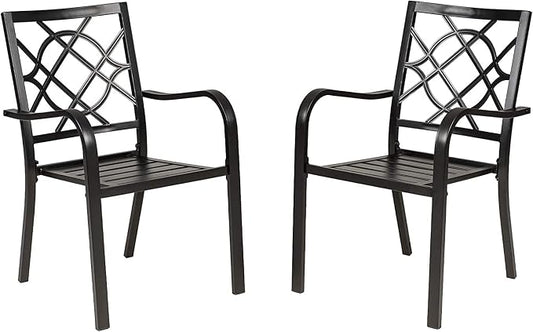 2 Pieces Outdoor Dining Chairs, Patio Bistro Wrought Iron Stackable Chairs with Armrest for Garden, Porch, Backyard, Black - Supports 250 lbs