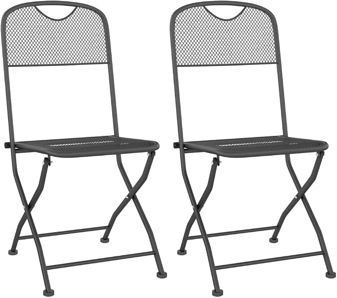 3 Piece Patio Dining Set with Expanded Metal Mesh and E-Coating Finish, Foldable Outdoor Table and Chairs in Anthracite