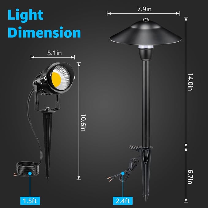 SUNVIE LED Low Voltage Landscape Lighting 12-24V Landscape Lighting Kit with Connectors Aluminum Pathway Lights Wired with Spotlights 3000K Outdoor Pathway Lights Low Voltage for Yard Garden, 6 Pack
