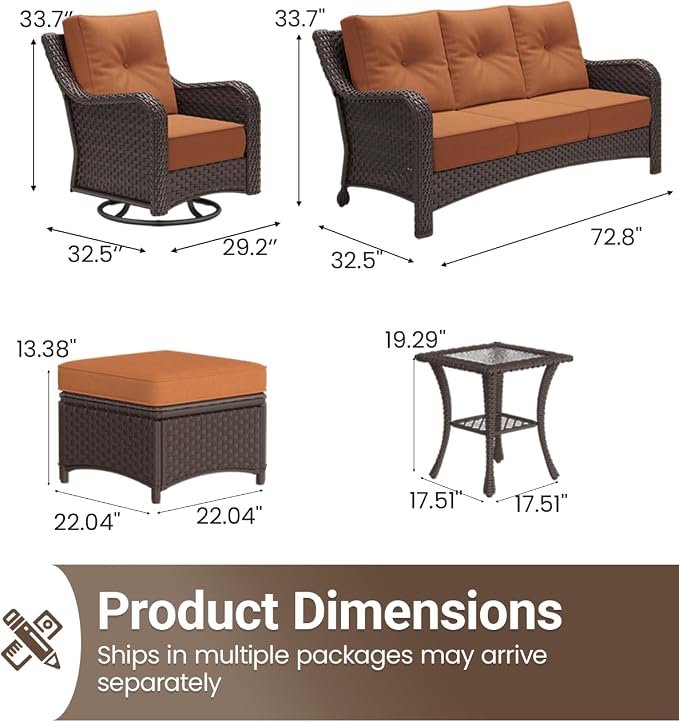 9 Pieces Outdoor Furniture Set with 6-inch Cushions, High Back Wicker Swivel Rocker Chairs with Coffee Table, Luxury Conversation Set for Deck Patio and Poolside