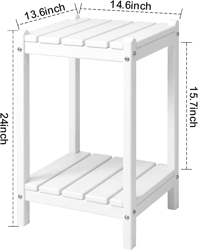 LZRS Adirondack Outdoor End Table, Pool Composite Patio Table,HDPE End Tables for Backyard,Pool, Indoor Companion, Easy Maintenance & Weather Resistant(White)