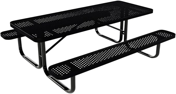 COATEDOUTDOORFURNITURE Heavy-Duty Portable Outdoor Kids Table, Punched Steel Kids Picnic Table, Commercial-Grade Picnic Table, Made in America (6ft Rectangular, Childrens, Black)