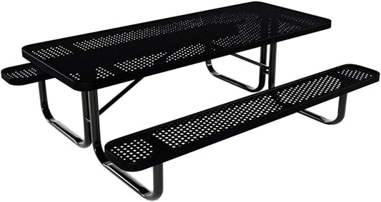 COATEDOUTDOORFURNITURE Heavy-Duty Portable Outdoor Kids Table, Punched Steel Kids Picnic Table, Commercial-Grade Picnic Table, Made in America (6ft Rectangular, Childrens, Black)