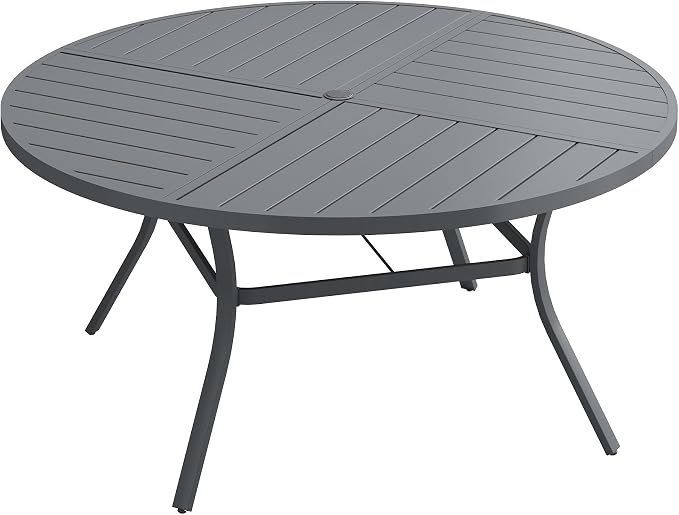 VICLLAX 50" Round Outdoor Table, Patio Dining Table for 6 with Umbrella Hole for Garden Lawn Deck Backyard, Dark Grey