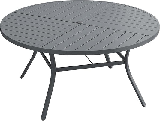 Patio Dining Table for 6, Round Metal Outdoor Table with Storage Shelf, 1.57" Umbrella Hole, 50" Outdoor Quartered Tabletop Dining Table for Backyard, Porch, Lawn, Dark Grey