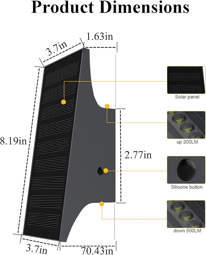 Solar Lights Outdoor Up and Down, 2pcs Solar Wall Lights Outdoor | 4-Level Brightness, Dusk to Dawn, 3000K 700LM Solar Sconce Lights Outdoor, IP65 Waterproof, for Yard Patio Garage Porch Decor