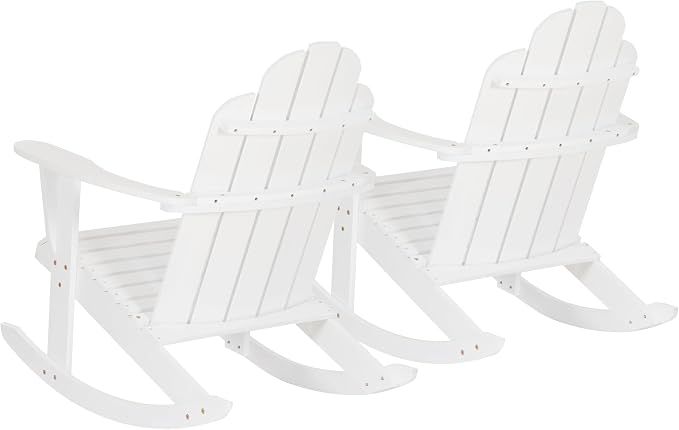Linon Jayde White Solid Wood Outdoor Adirondack Rocking Chair Set of 2