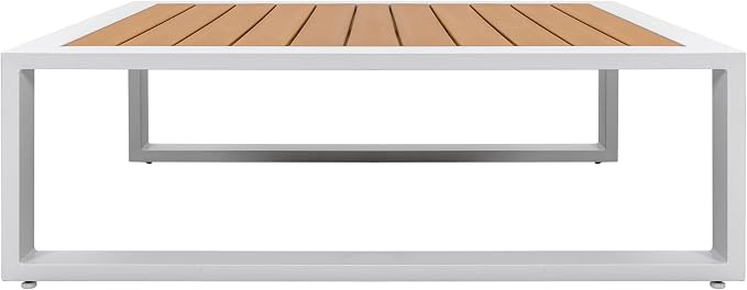 NUU GARDEN Outdoor Rectangle Coffee Table, Powder-Coated Aluminum Frame, 40'' x 15'' Slatted Imitation Wood Tabletop, for Patio, Garden, Backyard and Balcony, White