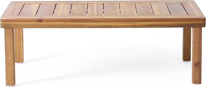 Christopher Knight Home Louver Outdoor Acacia Wood Loveseat and Coffee Table Set with Cushions, Acacia Wood 2 Seater Couch, Slats Panel Coffee Table, Chat Set for Balcony Garden Poolside, Teak+Cream