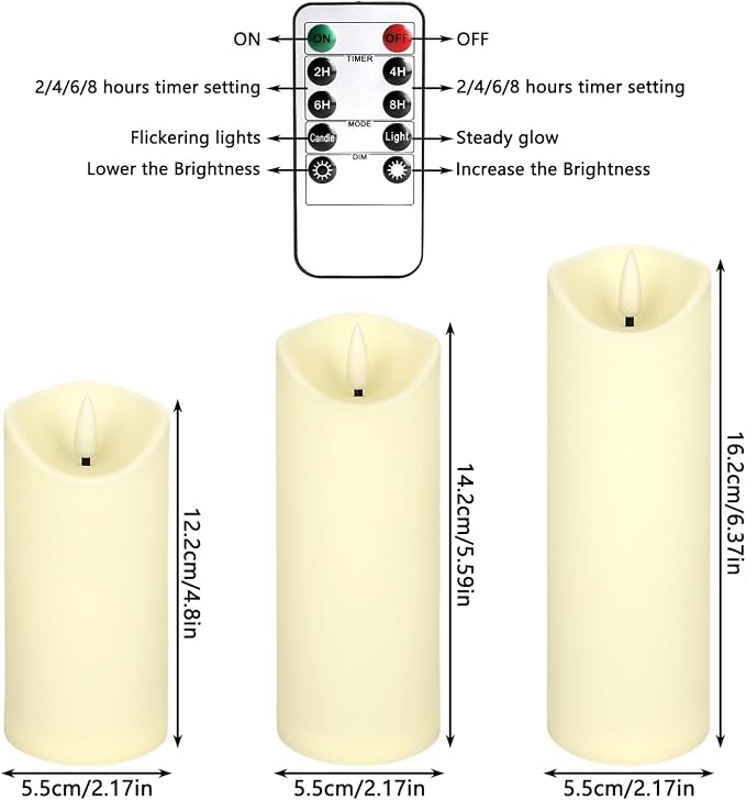 YOROXRG 24 Pack Christmas Decoration Flickering Flameless Candles, Battery Operated Candles,LED Candles for Home Decor,Wedding,Halloween,Birthday,Valentine'sDay (D2.2 xH 5" 6" 7" Ivory)