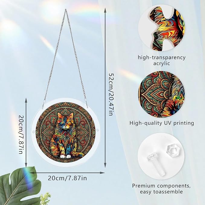 Acrylic Puzzle Suncatcher, Colorful Cat Sun Catcher Jigsaw Puzzle Window Hanging, Acrylic Puzzles Kit Home Garden Decor, Mothers Day and Birthday Gifts for Mom, Wife, Sisters, 7.87 inch
