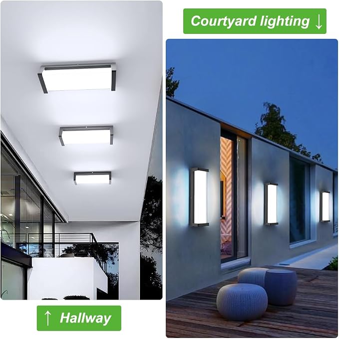 10%-100% Dimming LED Modern Outdoor Wall Light, 16in 6000K Dimmable Porch & Patio Wall Light Fixture,Black Aluminum&Dual PC Wall Lights Suitable for Garage Living Room Courtyard House(6000K)
