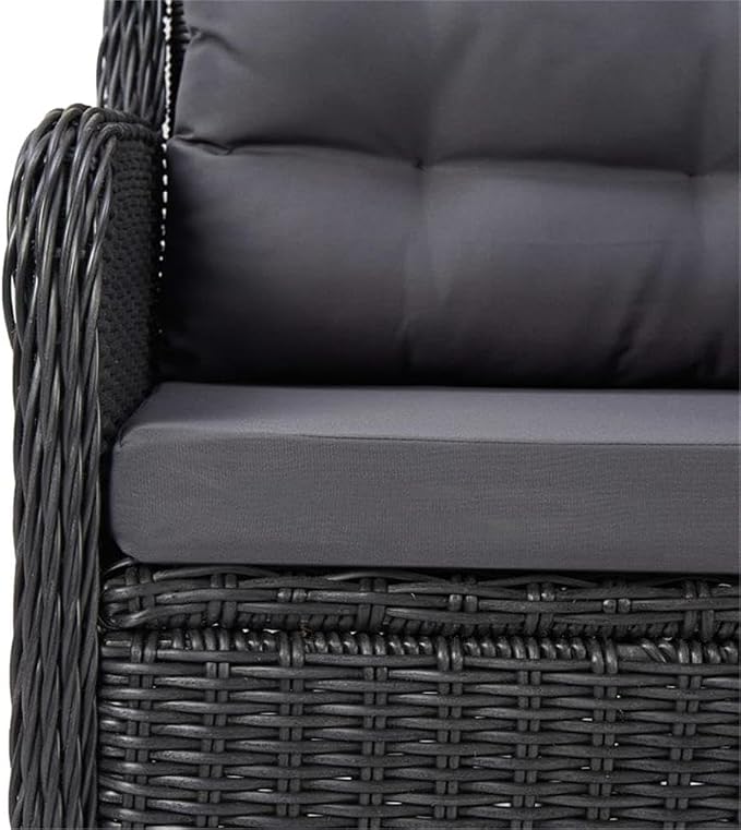 Afuera Living 5-Piece Contemporary Patio Dining Set, Black Finish, Rattan/Acacia Wood Construction, Weather-Resistant Cushions, Modern Outdoor Table and Chairs for Garden or Deck