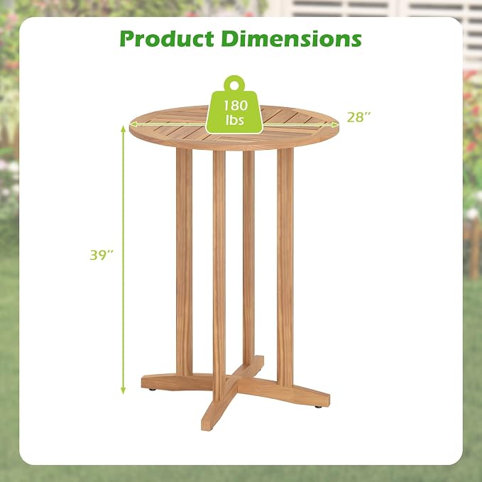 HAPPYGRILL Acacia Wood Outdoor Bar Table, Bar Height Patio Bistro Table for Porch, Garden, Balcony and Poolside