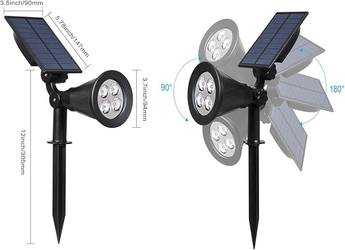 T-SUN Green Solar Spotlights, IP65 Waterproof Outdoor 4 LED Solar Garden Lights, Auto ON/Off Adjustable Wall Lights, 180°Angle Adjustable for Tree,Patio,Yard,Driveway,Stairs,Pool Area (Green-4 Pack)