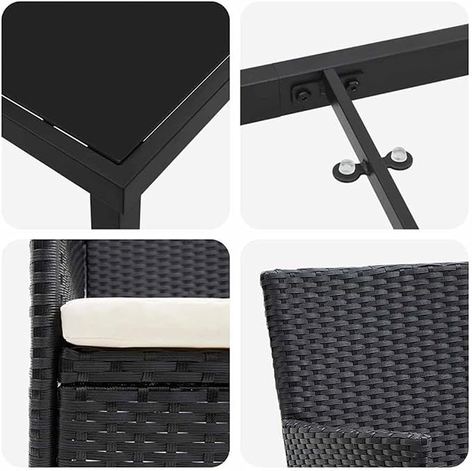 Afuera Living 5-Piece Poly Rattan Patio Dining Set, Black Finish, Weather-Resistant Cushions, Powder-Coated Steel Frame, Tempered Glass Table, Seating for 4, Modern Style Outdoor Furniture for Garden