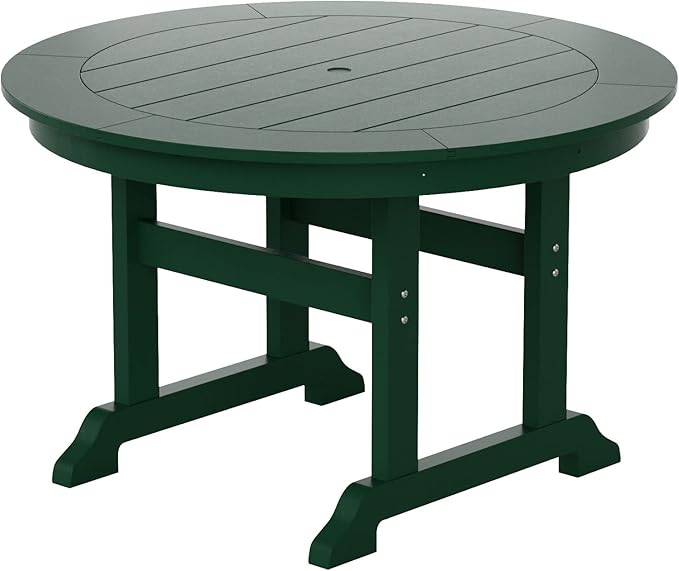 WestinTrends Dylan Adirondack Outdoor Dining Set for 4, All Weather Poly Lumber Patio Table and Chairs Set of 4, 47" Trestle Round Dining Table and Seashell Adirondack Dining Chair, Dark Green