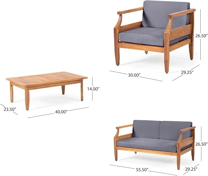 Patio Furniture Set of 4, Outdoor Sectional Furniture with Coffee Table, All-Weather Patio Conversation Set for Backyard, Garden and Poolside, Gray(Series E)