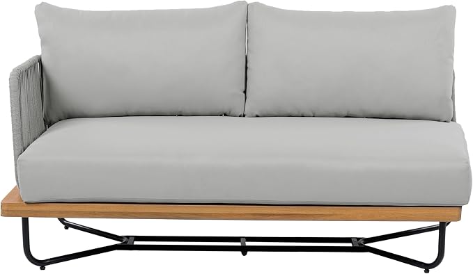 Christopher Knight Home 3-Piece Patio Furniture Set, Acacia Wood Outdoor Sectional Sofa with Rope Woven & Cushions, 4-Seat Sofa, Loveseat and Coffee Table, Outdoor Conversation Set, Light Grey+Teak