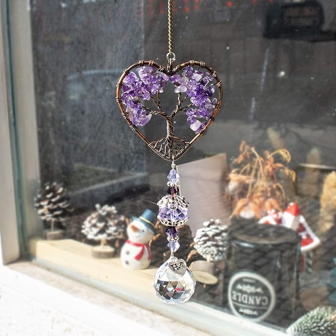 Tree of Life Crystal Suncatcher Rainbow Drop Pendant Window Decor | Tree of Life Crystal Suncatcher Hanging Drop Pendant Rainbow Maker for Window Home Garden Car Office Wedding Decor