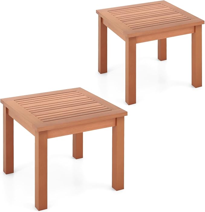 Tangkula 2 Pieces Adirondack Outdoor Side Table, 18" Small Square Patio End Table with Slatted Tabletop, Natural Eucalyptus Wood Side Table for Backyard, Garden, Porch & Poolside