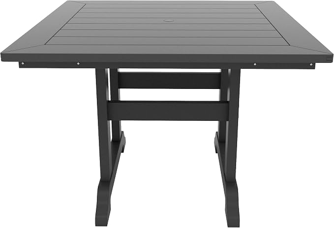 WestinTrends Malibu Outdoor Dining Table, All Weather Poly Lumber Adirondack 43" Trestle Square Patio Table with Umbrella Hole, Gray