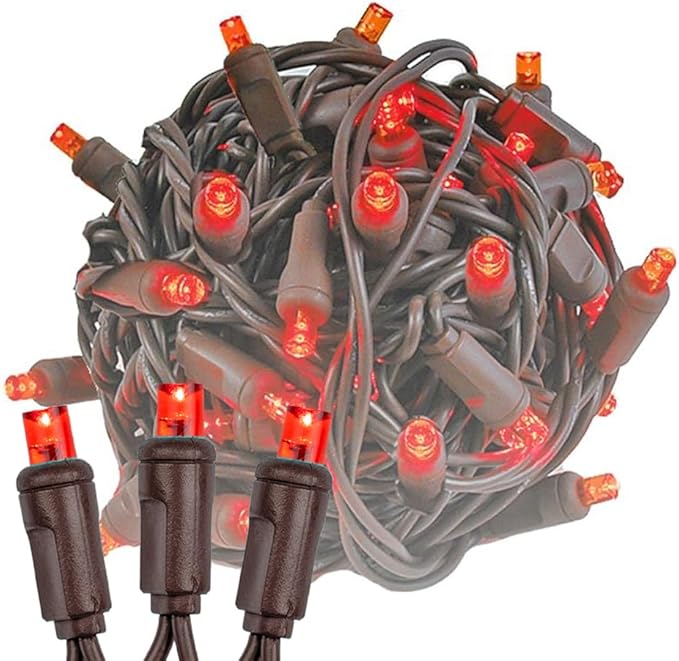 Novelty Lights 50ft 100 LED Red Christmas String Lights, Brown Wire