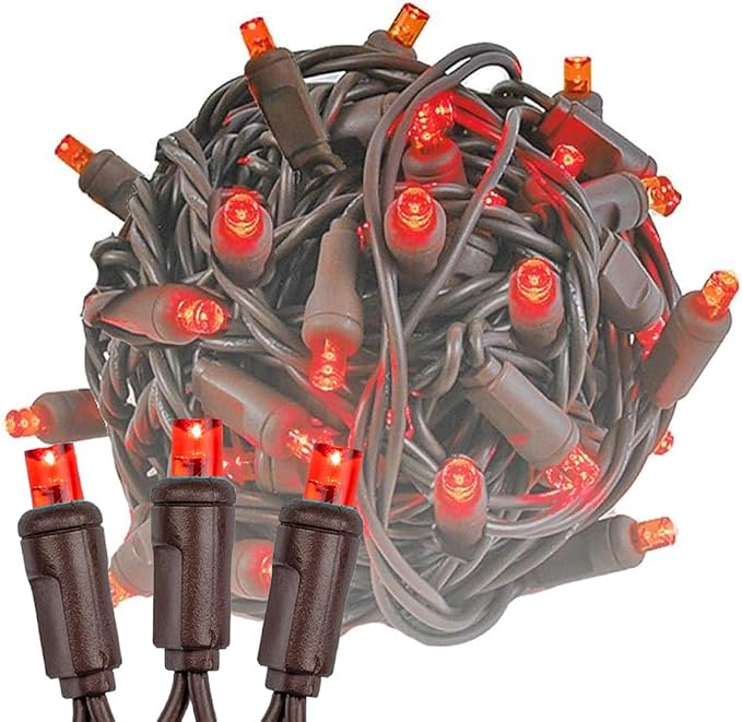 Novelty Lights 34ft 100 LED Red Christmas String Lights, Brown Wire