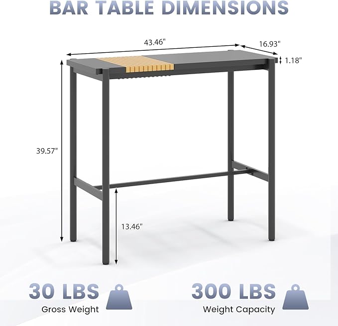 Sundale Outdoor Bar Table, Rectangle Patio Bar Height Counter Console Table with Weather Resistant Waterproof Top, Outdoor Furniture for Garden, Yard, Balcony, Poolside