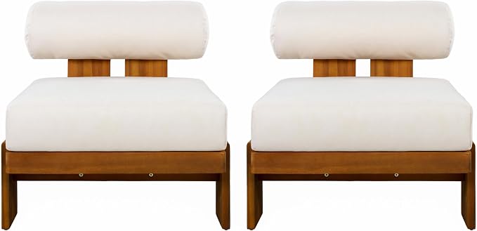 Christopher Knight Home Ahina 4 Pieces Acacia Wood Conversation Set, Loveseat & Accent Chair Chat Set with Cushions, Slat Panel Coffee Table, Patio Furniture Set for Backyard/Balcony, Teak + Beige