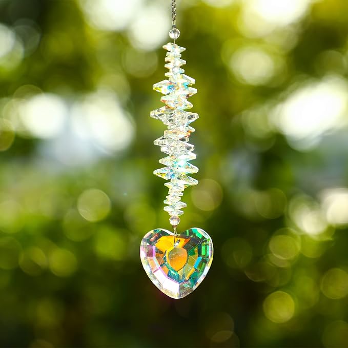 Heart Shaped Crystal Bead Suncatcher Prism Window Garden Hanging Ornament | Crystal Heart Suncatcher with Colorful Beads Prism for Window Garden Indoor Outdoor Home Showpiece Decor