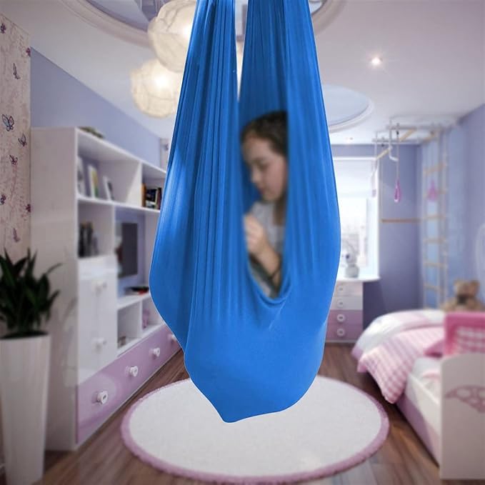Physical Sensory Swing Chair for Bedroom，Breathable Snuggle Hammock Set Indoor Outdoor Kids Toys Play for Autism ADHD Vestibular System Exercise (Color : Blue, Size : 100x280cm/39x110in)