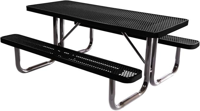 COATEDOUTDOORFURNITURE Heavy-Duty Portable Outdoor Picnic Table, Thermoplastic Coated Expanded Metal Commercial-Grade Patio Dining Furniture Made in America (6ft Rectangular, Textured Black)